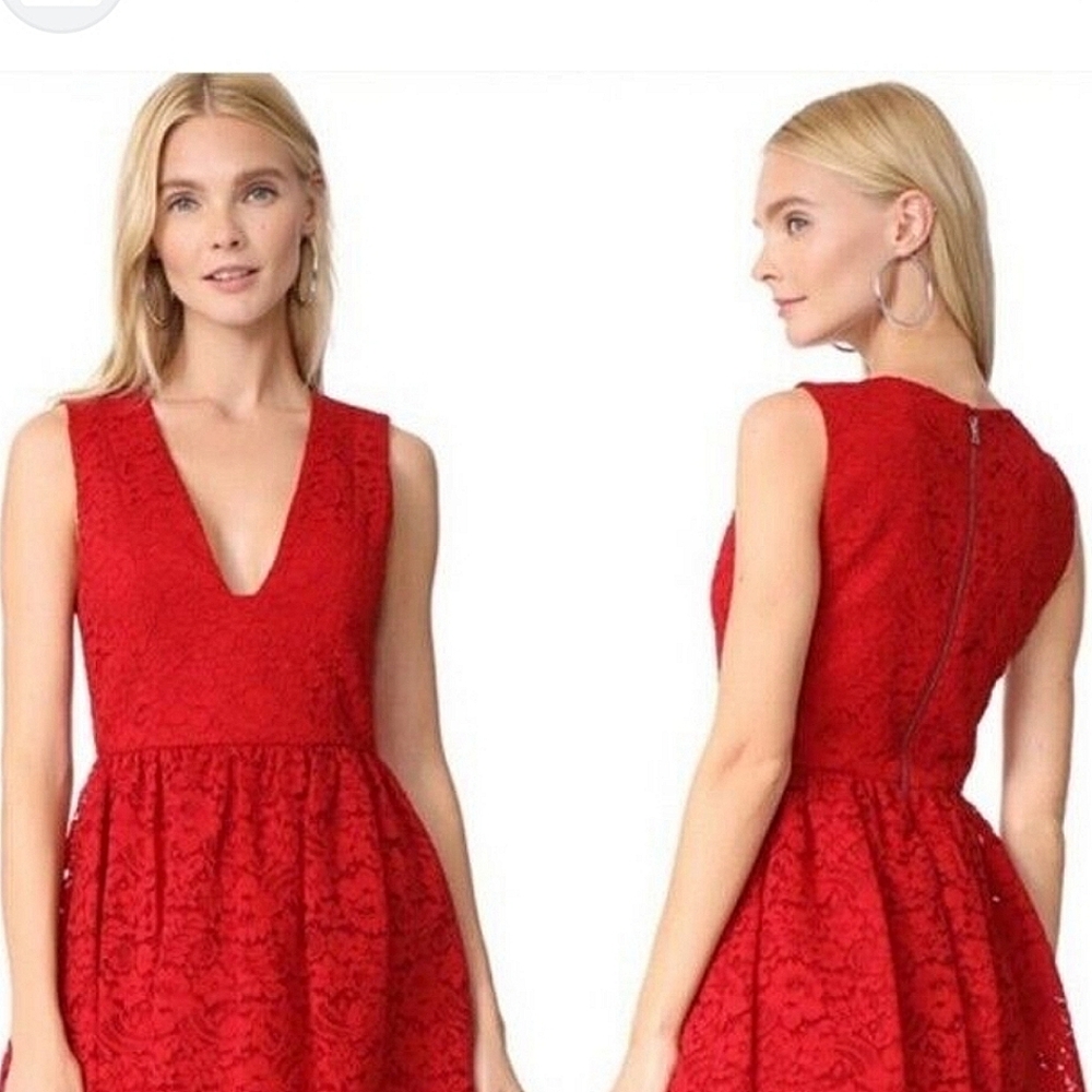 Alice + Olivia Kappa Lace A-line Dress Deep Ruby Red Sz 10 - Picture 2 of 13
